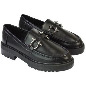 XY London Womens/Ladies Riley Buckle Detail Block Heel Loafers / Black